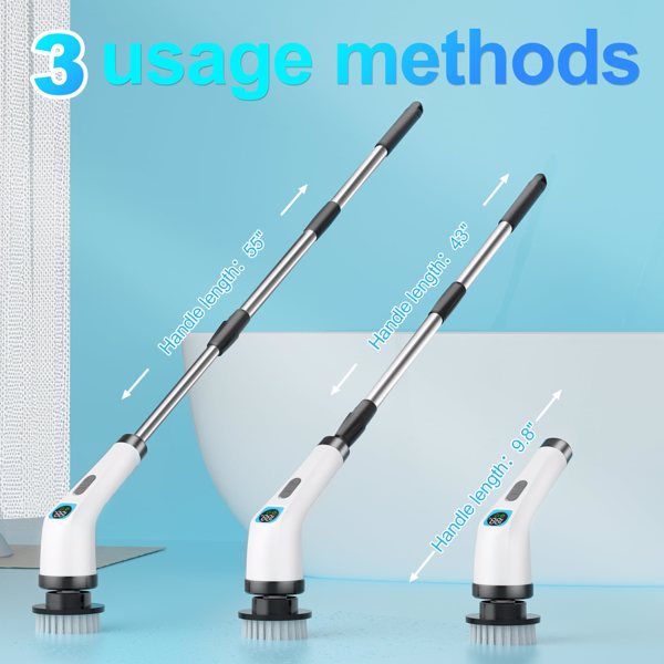 Electric Spin Scrubber for Cleaning - Bathroom Floor Shower Scrubber with Long Handle Cordless Handheld Power Spin Brush, IPX7 7in1 400RPM LED-Screen Fast Charging (Ship by WFS Multichannel)