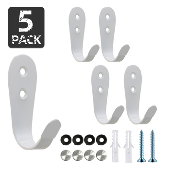 5 stainless steel hardware practical bathroom door panels, wardrobe, bag and miscellaneous large hooks (white)
