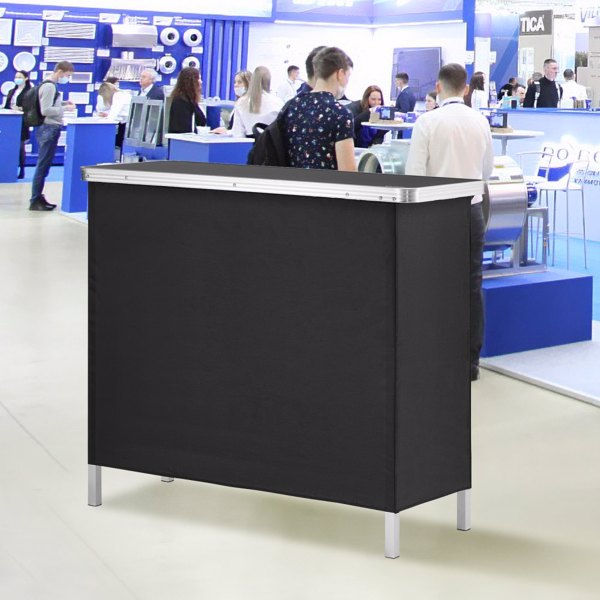 Folding Portable Bar Table with Carrying Case, Storage Shelf, and Black Skirt, 38.39
