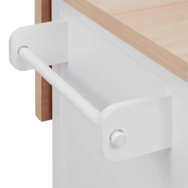 56.5'' Kitchen Island with Drop Leaf, Power Outlet, Embossed Vertical Stripe Rolling Kitchen Cart on Wheels with 4 Doors , 5 Deep Drawers and Adjustable Shelves, for Kitchen, Dining Room, White