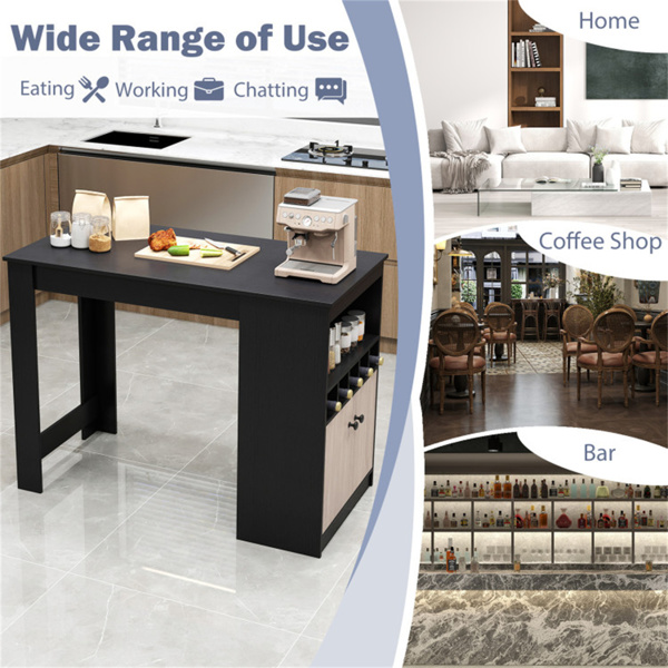 48 inch black kitchen bar table with storage cabinet and wine rack