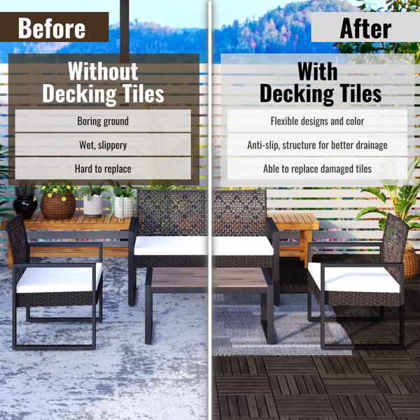 30 块联锁甲板瓷砖条纹图案，12 英寸 x 12 英寸方形浅灰色相思木硬木户外地板，适用于露台、阳台、泳池边-24