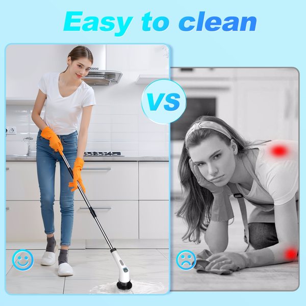 Electric Spin Scrubber for Cleaning - Bathroom Floor Shower Scrubber with Long Handle Cordless Handheld Power Spin Brush, IPX7 7in1 400RPM LED-Screen Fast Charging (Ship by WFS Multichannel)
