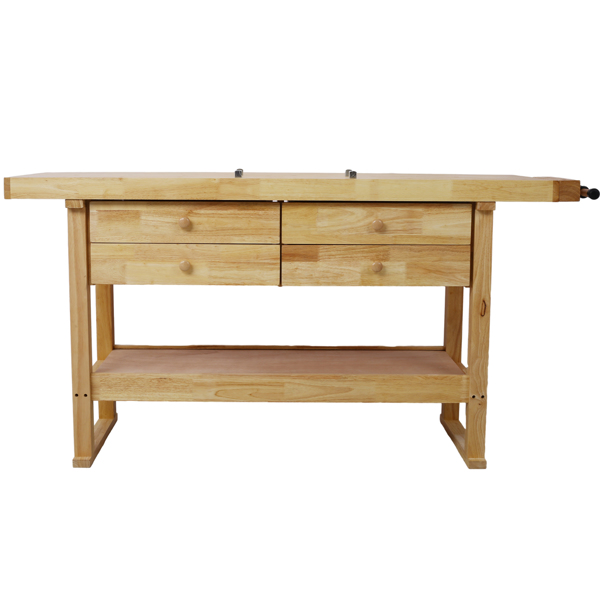 60in Workbench with 4 Drawers Wooden Workbench for Garage Workshop and Home, with Rapid Action Woodworking Vise 7 Inch Jaw Width Made with Heavy-Duty Cast Iron ,GRAY 