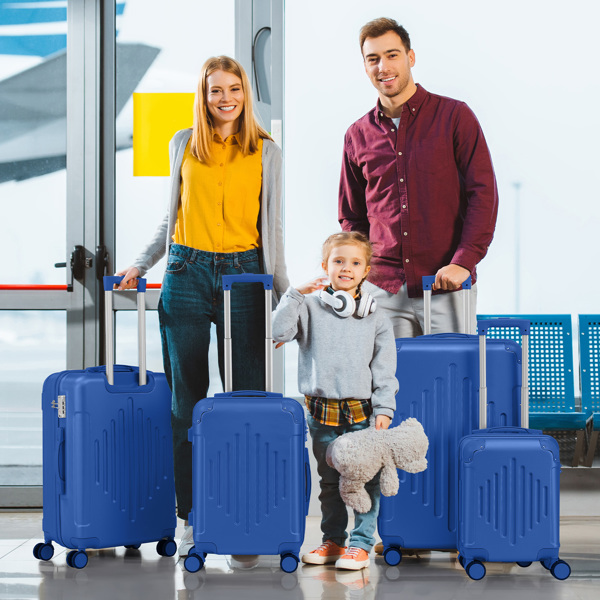 Complete 4-Piece ABS Luggage Set with Diamond Pattern & Reinforced Corners (Deep Blue)