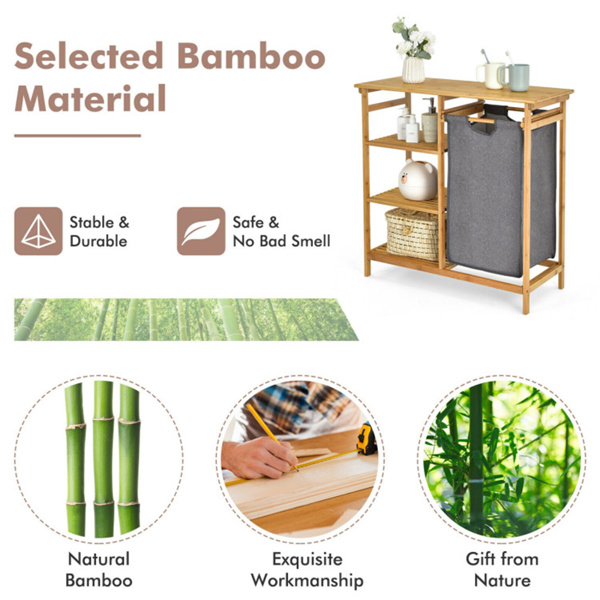 Bamboo Laundry Hamper Stand with 3-Tier Open Shelves
