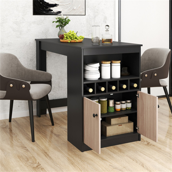 48 inch black kitchen bar table with storage cabinet and wine rack