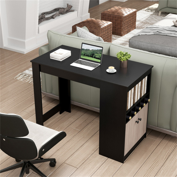 48 inch black kitchen bar table with storage cabinet and wine rack