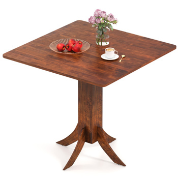 Walnut Square Dining Table with Pedestal Base and Rubber Wood Frame