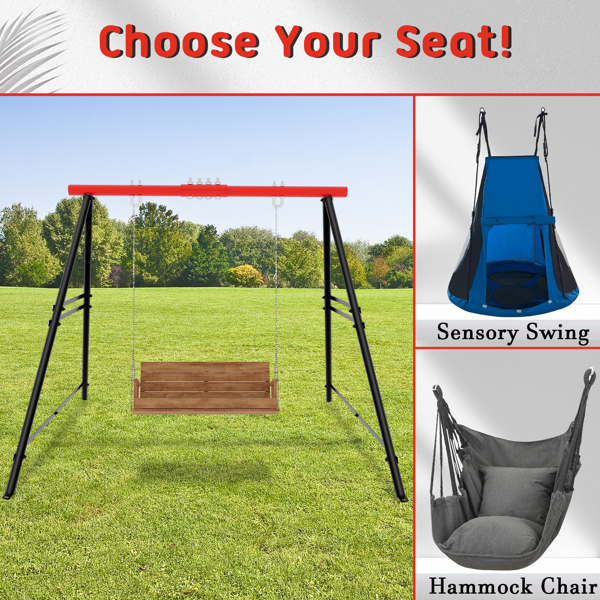 Porch Swing Frame, 550lbs Weight Capacity Swing Stand, Heavy Duty A-Frame Swing, Swing Stand Frame for Yoga Hammock Saucer Baby Porch Swing (Red, Swing NOT Included)