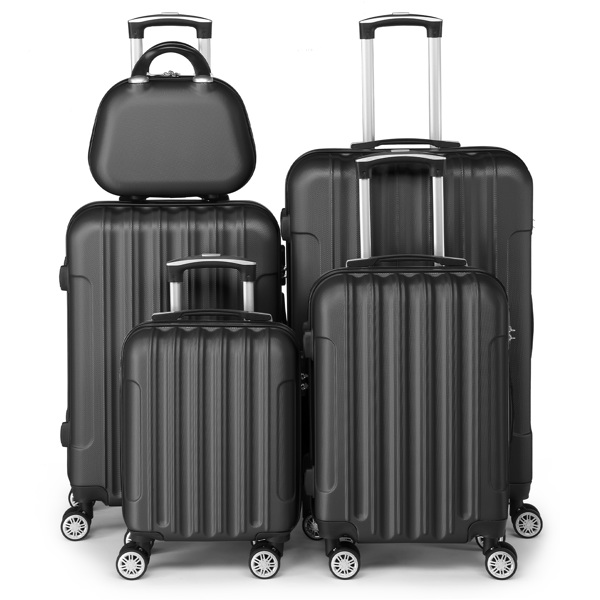 5-Piece Suitcase Set, Travel Suitcase Set with Cosmetic Case, Hard Shell Suitcase Set Made of ABS, Luggage Set with Vanity Case, black