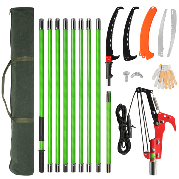 30ft Manual Pole Saw, Lightweight Tree Trimmers Long Handle Pruner Set, Sharp Steel Blade and Scissors Pole Saw for Trimming Palm, Pear Tree, Fir Tree, Other High Trees and Shrubs
