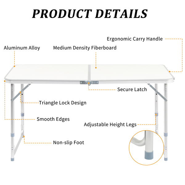120 x 60 x 70 4Ft Portable Multipurpose Folding Table White