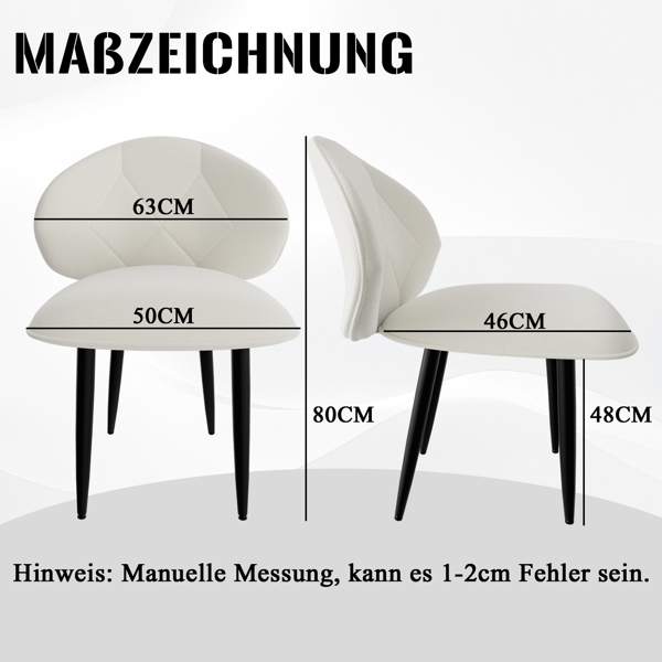 软垫餐椅 6件套，现代餐椅 餐厅 舒适加宽靠背 带金属脚的厨房椅-2