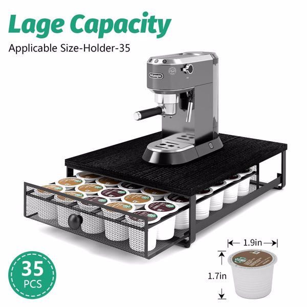 K Cup Organizer, Coffee Pod Holder Drawer, Under Brewer Storage Organizer with Sliding Drawer holds up to 35 K-Cup Pods, No Assembly Needed, Black