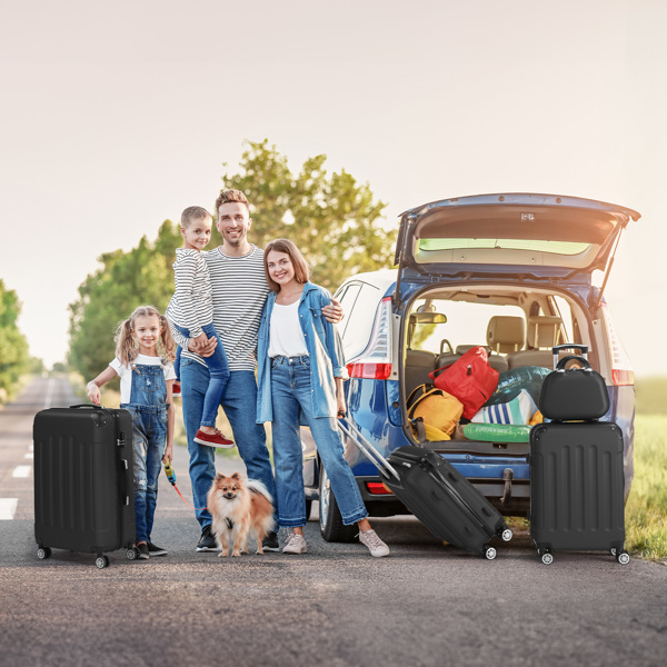 4-Piece Suitcase Set, Travel Suitcase Set, Hard Shell Trolley Made of ABS with Telescopic Handle, Hand Luggage, black