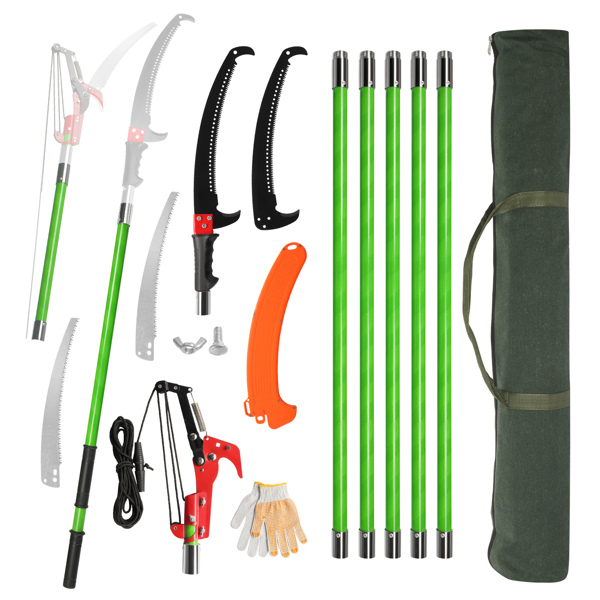 24ft Manual Pole Saw, Lightweight Tree Trimmers Long Handle Pruner Set, Sharp Steel Blade and Scissors Pole Saw for Trimming Palm, Pear Tree, Fir Tree, Other High Trees and Shrubs