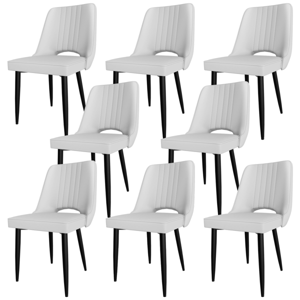 餐椅（一套 8 把），带高靠背的仿皮餐椅，带金属脚的现代厨房椅，适合客厅厨房的软垫餐桌椅-1