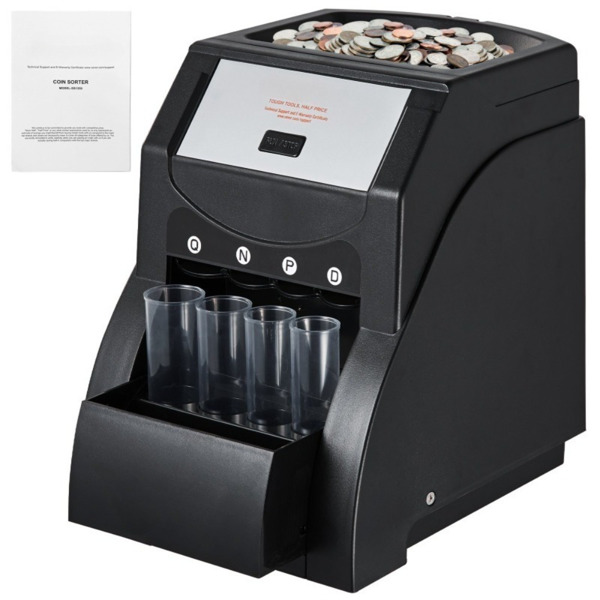 Automatic Coin Sorter Machine for US Coins - Counts & Sorts 230 Pennies/Nickels/Dimes/Quarters per Minute, 200-Coin Capacity, Ideal for Banks/Retail/Home Use