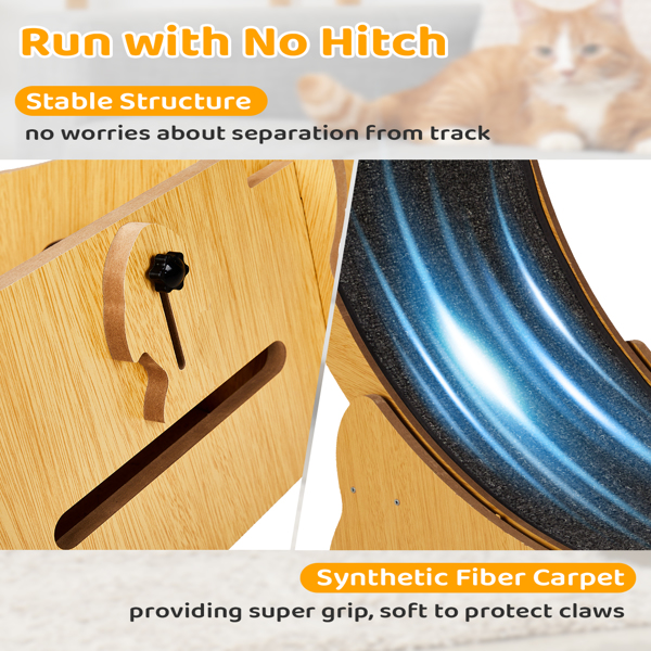 Cat Wheel Exerciser for Indoor Cats, 43.3-inch Large Cat Exercise Wheel for Running Silent, Cat Treadmill with Safety Lock for Cat's Fitness and Health, Natural Wood