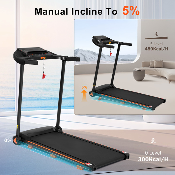 全新家用跑步机，2.5HP 静音折叠跑步机，带心率传感器，承重 300 磅，7.5 英里/小时，倾斜跑步机，带 USB 充电站和蓝牙扬声器，6 个减震装置-13