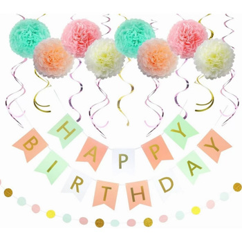 Flower Shape Paper Poms Set Birthday Decoration Kit for Women Party Decorations (Candy Color Flower)