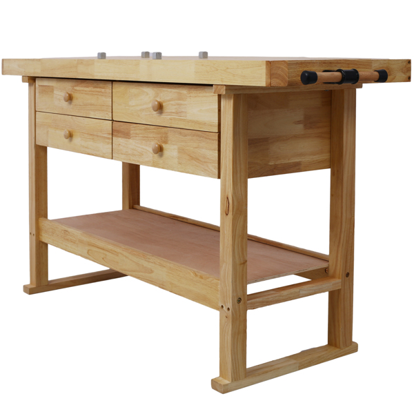 60in Workbench with 4 Drawers Wooden Workbench for Garage Workshop and Home, with Rapid Action Woodworking Vise 7 Inch Jaw Width Made with Heavy-Duty Cast Iron ,GRAY 