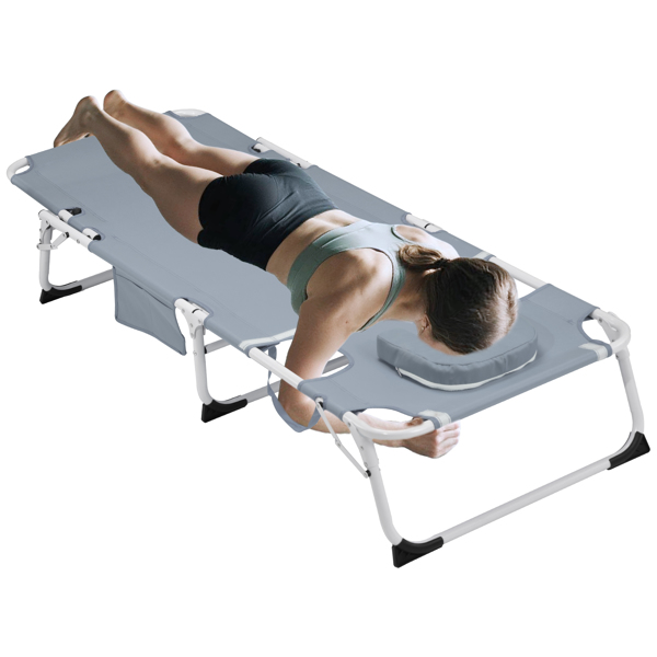3-in-1 Heavy Duty Tanning Chair with Face Hole Adjustable 5-Position Folding Chaise Lounge Chairs for Outside Portable Lay Flat Beach Lounge Chair for Outdoor Sunbathing Patio Pool Lawn Camping Deck