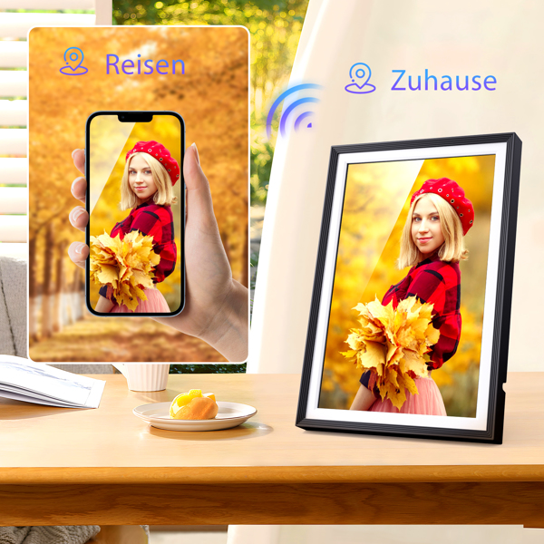Digital photo frame with WiFi photo transfer. Digital picture frame with 1280x800 pixels, 32 GB, electronic photo frame with Uhale photo/video-sharing feature.