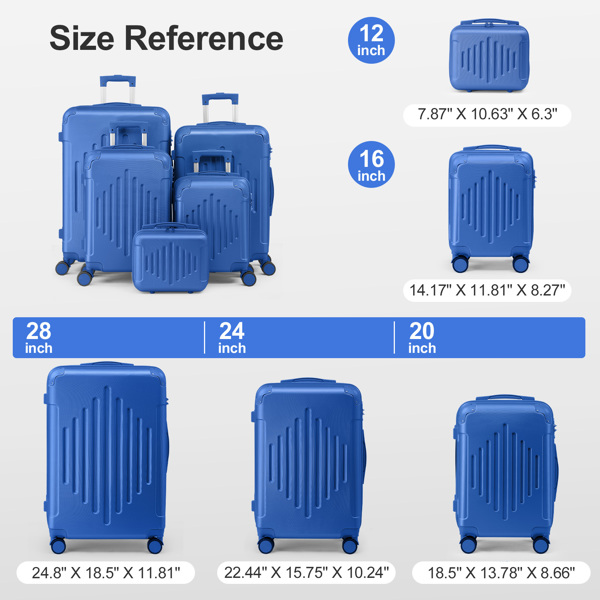 Stylish 5-Piece ABS Luggage Set with Diamond Pattern & Non-TSA Locks (Deep Blue)