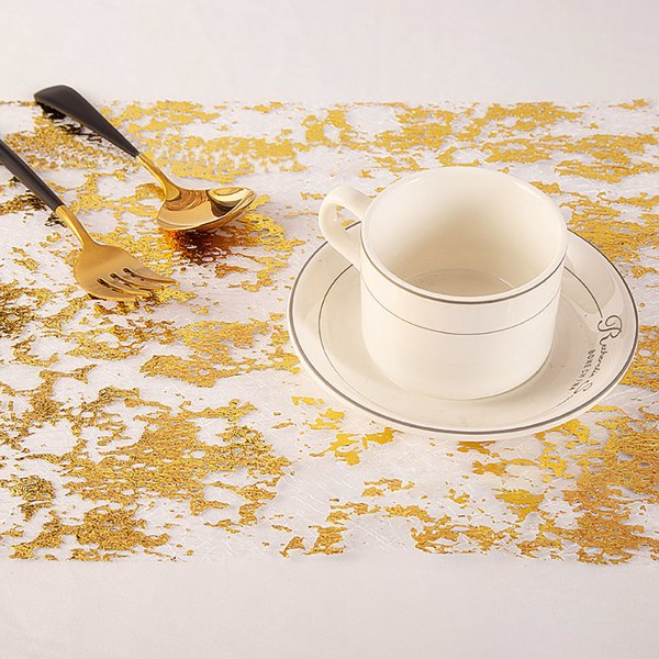 Gold Table Runner, Glitter Metallic Mesh Table Runner 11 Inch x 49 Feet, Table Decorations for Wedding, Birthday Party