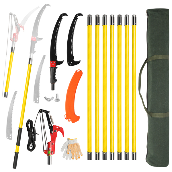 24ft Manual Pole Saw, Lightweight Tree Trimmers Long Handle Pruner Set, Sharp Steel Blade and Scissors Pole Saw for Trimming Palm, Pear Tree, Fir Tree, Other High Trees and Shrubs