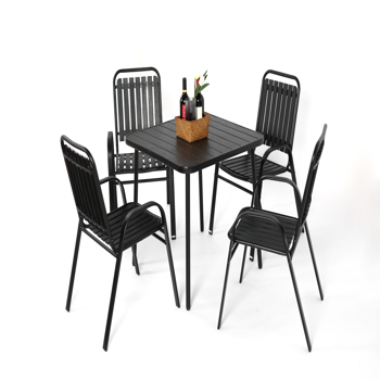5-Piece Plastic chair and steel table Outdoor Dining Set,  plastic Chairs and Table Set for Garden Patio, Black