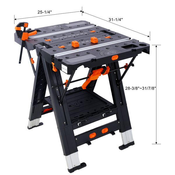 Portable Folding Work Table, 2-in-1 as Sawhorse & Workbench, Large Load Capacity with 2pcs Clamps 
