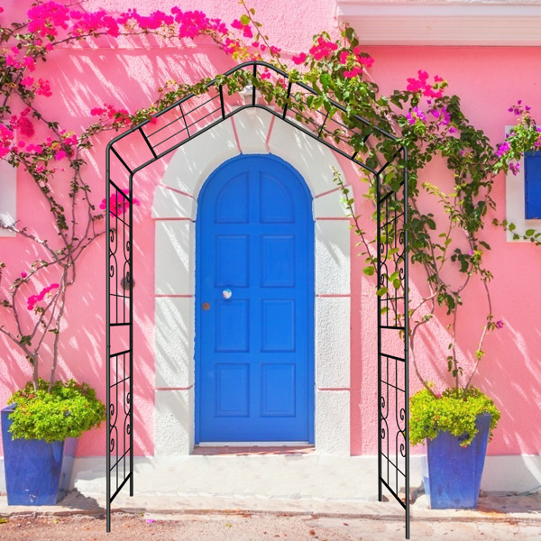 金属花园拱门 长 56.3 英寸 x 宽 16.93 英寸 x 高 94.5 英寸 攀缘植物支撑玫瑰拱门 户外 黑色-6