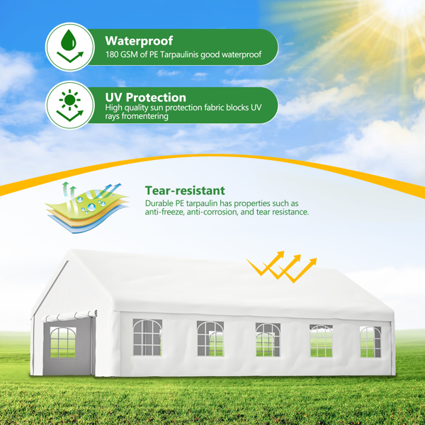 20x32 英尺派对帐篷，带 3 个储物袋和可拆卸侧壁，户外遮阳篷凉亭，适用于车棚露营花园婚礼烧烤商业-5