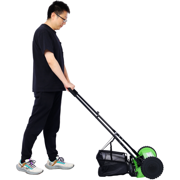 14-Inch 5-Blade Push Reel Lawn Mower with Grass Catcher, GREEN COLOR 