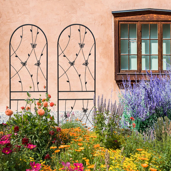 4件装金属花园棚架 71 英寸 x 19.7 英寸 防锈棚架 适用于攀缘植物户外花卉支架 蝴蝶装饰 黑色-4