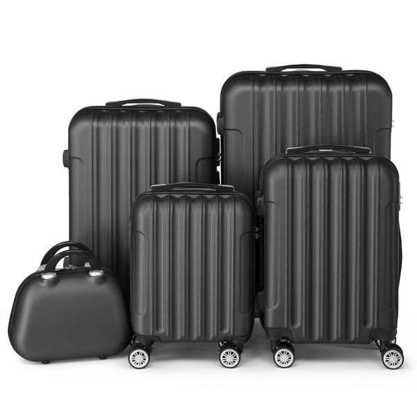 5-Piece Suitcase Set, Travel Suitcase Set with Cosmetic Case, Hard Shell Suitcase Set Made of ABS, Luggage Set with Vanity Case, black