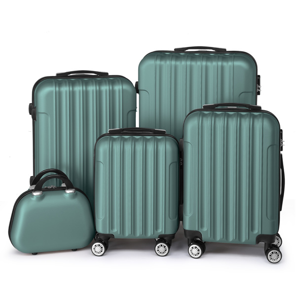 5-Piece Suitcase Set, Travel Suitcase Set with Cosmetic Case, Hard Shell Suitcase Set Made of ABS, Luggage Set with Vanity Case, Green