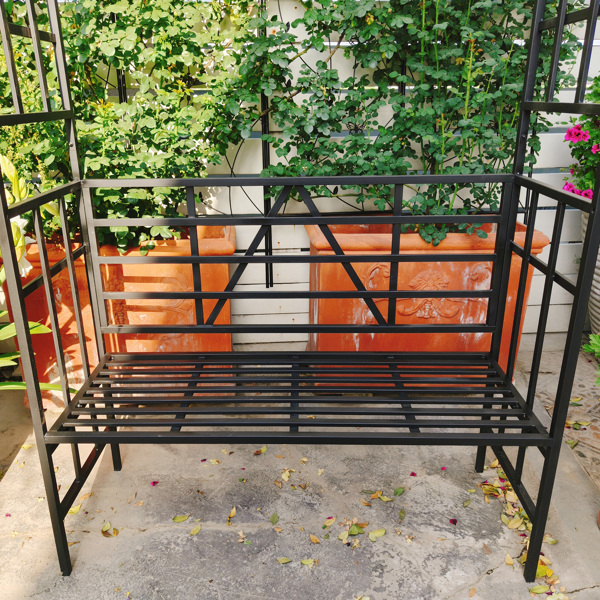 金属花园拱门带长凳可改装成花架 W58.07*H97.24 攀缘植物支撑玫瑰拱门户外黑色-18