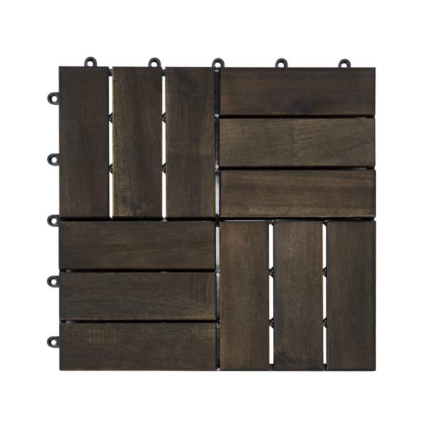 30 块联锁甲板瓷砖条纹图案，12 英寸 x 12 英寸方形浅灰色相思木硬木户外地板，适用于露台、阳台、泳池边-8