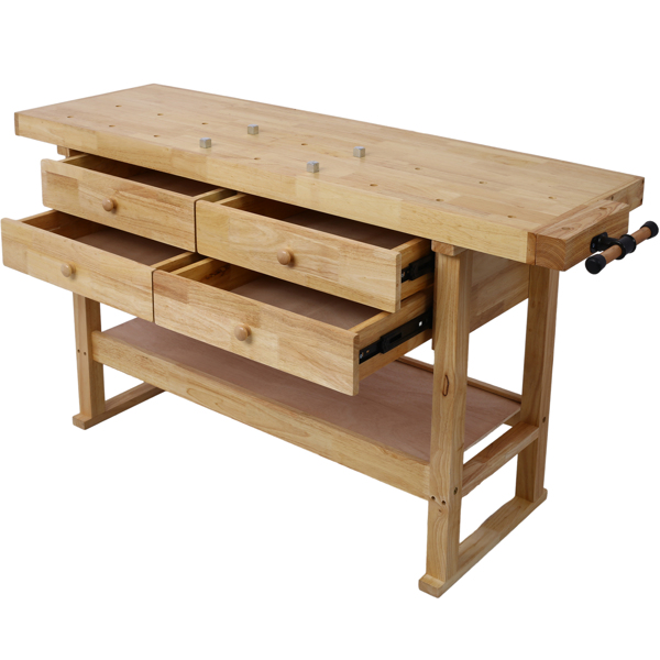 60in Workbench with 4 Drawers Wooden Workbench for Garage Workshop and Home, with Rapid Action Woodworking Vise 7 Inch Jaw Width Made with Heavy-Duty Cast Iron ,GRAY 