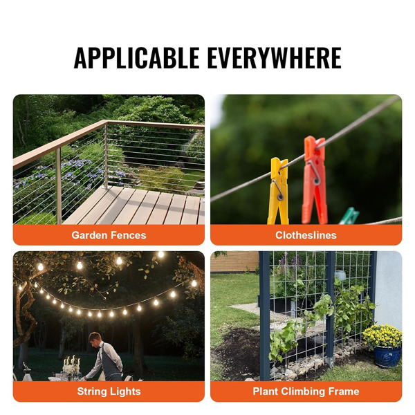 1/8英寸7x7钢丝绳，100英尺长，用于栏杆和支撑的高强度电缆，适用于各种应用的耐用结构（周末不发货，禁售亚马逊）-5