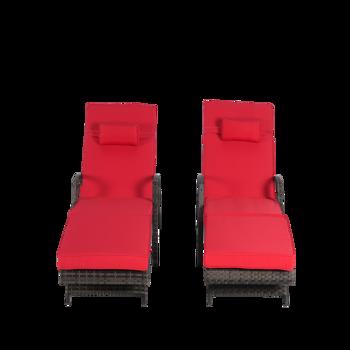Outdoor Wicker Long Reclining Chair Set of 2 with Cushions, Wicker Reclining Lounge Chair Lawn Sunbathing Chairs Recliner up to 150° Beach Poolside Garden