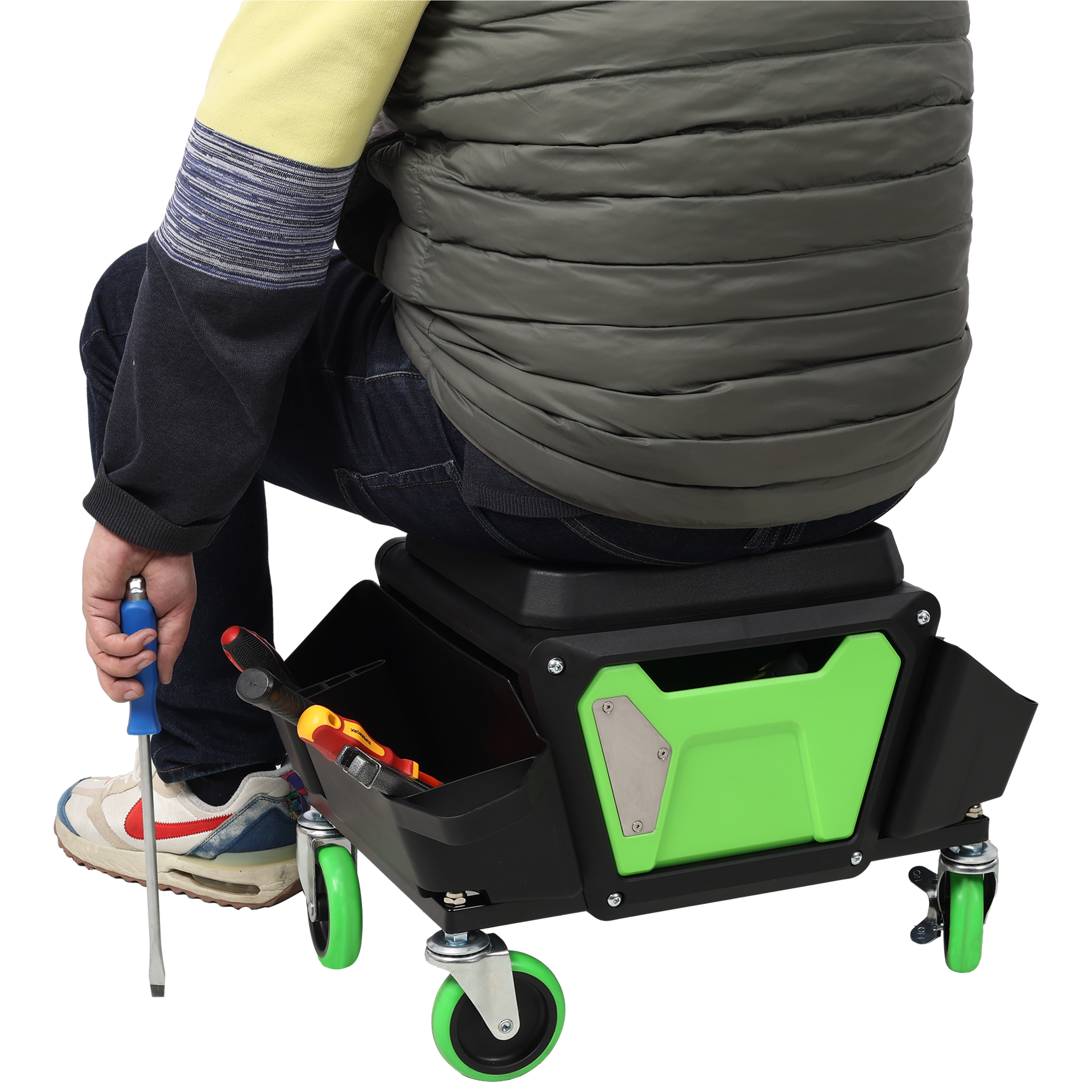 Heavy Duty Mechanic Stool with 330lbs Load Capability, Garage Stool with Wheels view 5