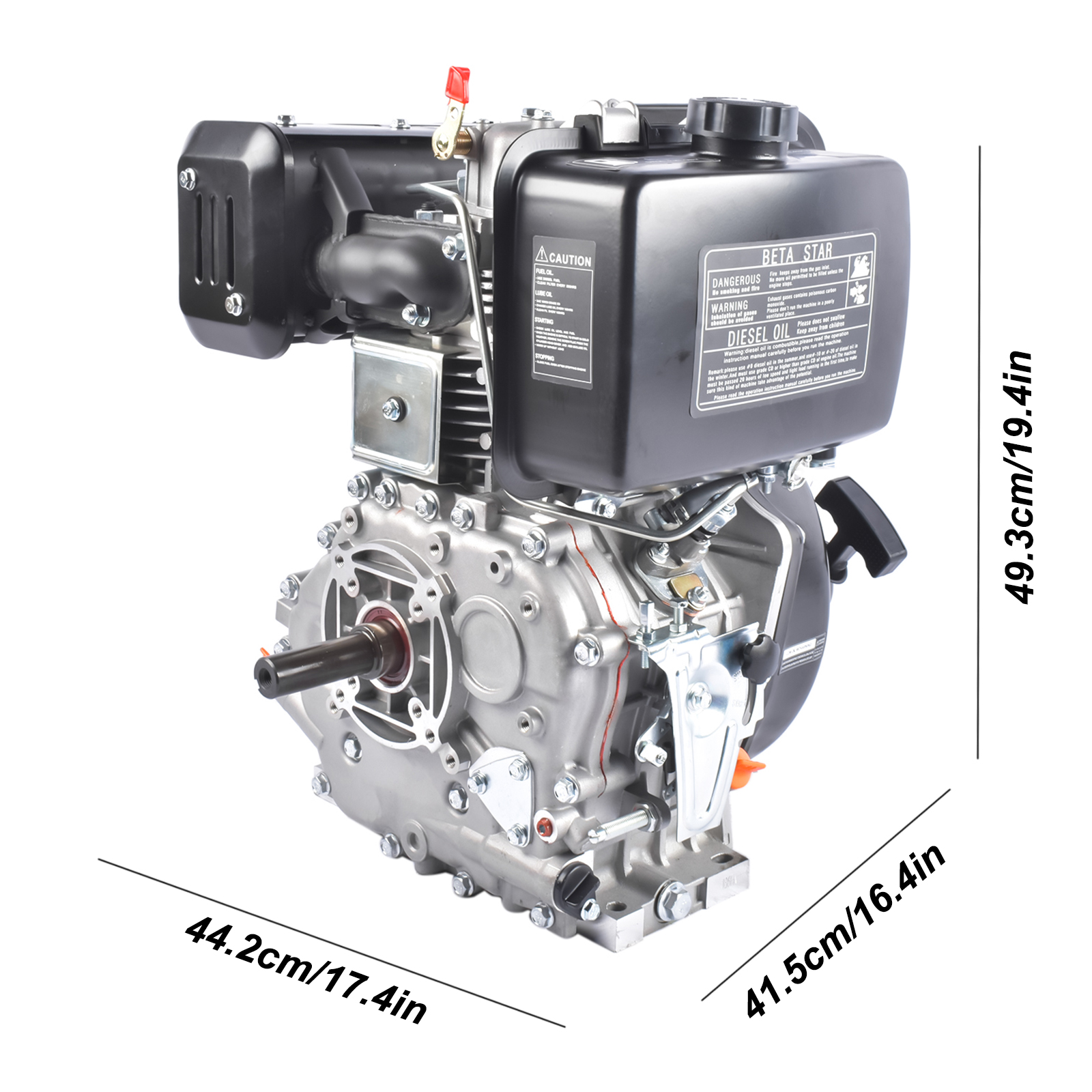 10HP 4Stroke Single-Cylinder Diesel Engine 418CC 6300W Recoil 3600RPM Air Cooled (Black)