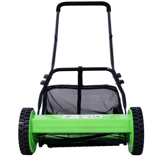 14-Inch 5-Blade Push Reel Lawn Mower with Grass Catcher, GREEN COLOR 