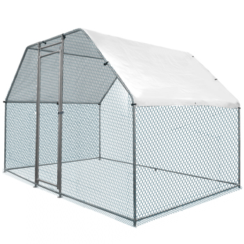 6.5x9.8x6.5ft Large Metal Chicken Coop with Run, Walk-in Poultry Cage with Waterproof Cover & Arc Roof, Heavy-Duty Galvanized Steel Ducks Rabbits Habitat Cage