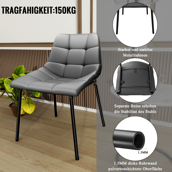 餐椅（一套 2 把），带高靠背的仿皮餐椅，带金属脚的现代厨房椅，适合客厅厨房的软垫餐桌椅-4